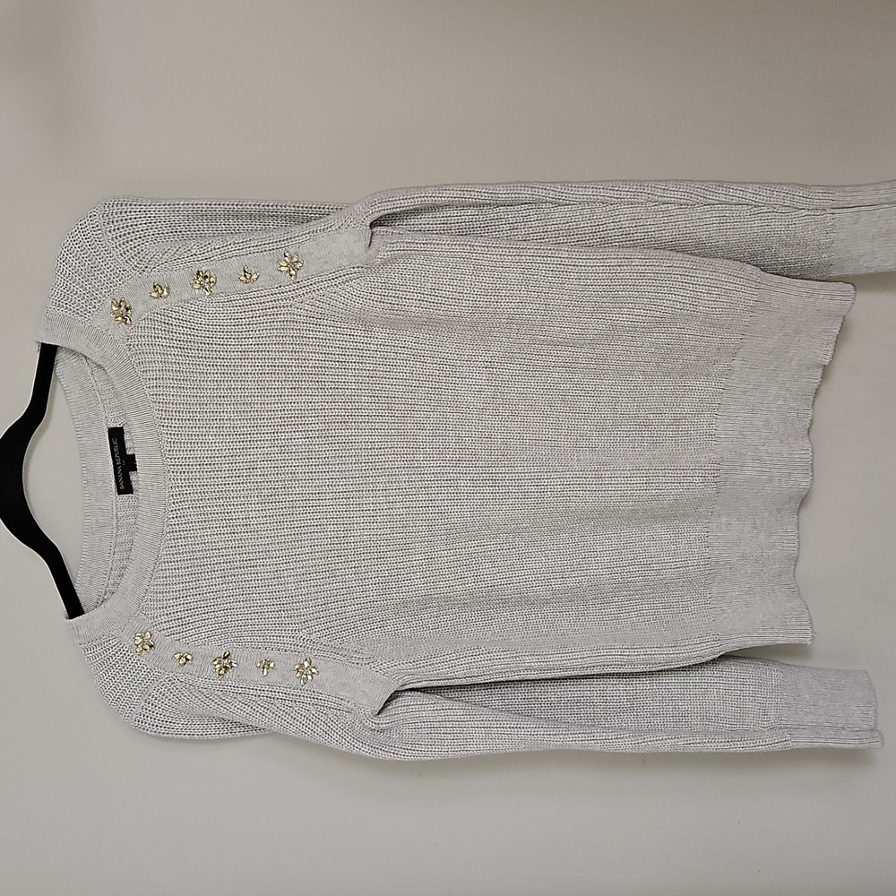 Banana Republic Women's Light Gray Knit Sweater with Rhinestones Details